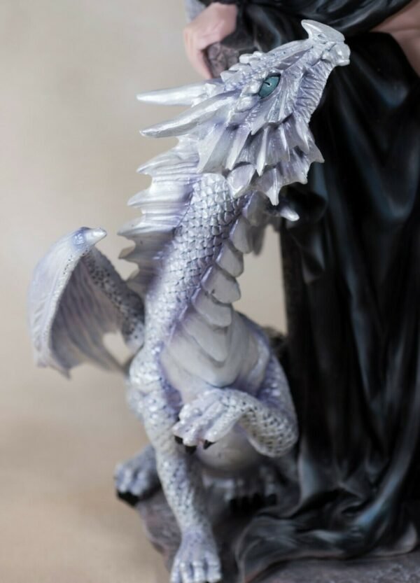 Fairy Collection~Black Dark Fairy With Two Young White Dragons Figurine Statue 21.25" High Gothic