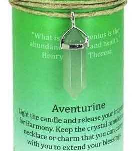 Magic Candle~Harmony Pillar Candle 6-1/4" with Aventurine Crystal Point Healing Amulet Charm