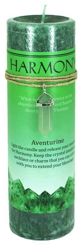 Magic Candle~Harmony Pillar Candle 6-1/4" with Aventurine Crystal Point Healing Amulet Charm