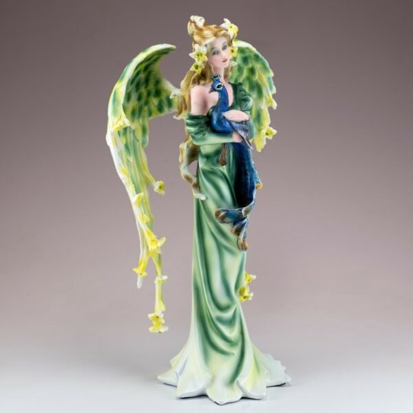 Fairy Collection~Green Peacock Fairy Angel Figurine With Feather Wings 9.25"H Resin Statue New!