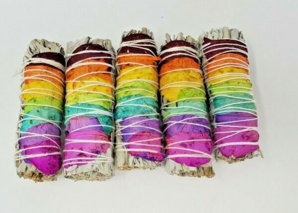 Palo Santo & Sage~5 California White Sage Smudge Sticks with Rose Petals 4" Negativity Removal
