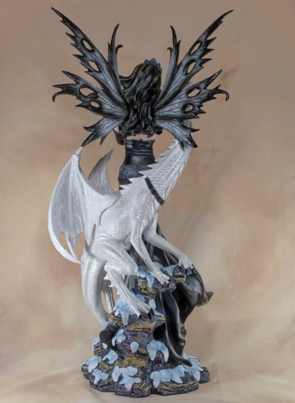 Fairy Collection~Large Scale Black Fairy With White Dragon Figurine Statue 26" High Resin New!