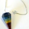 Magicun Stone~Seven Chakra Bonded Pendulum 1.75"L with Chain, Faceted (Natural Crystal Stone)