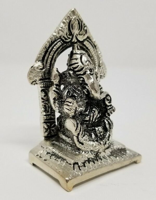 Hinduism Statues & Figures~Solid Brass Silver Antique Finish Ganesh 2"H