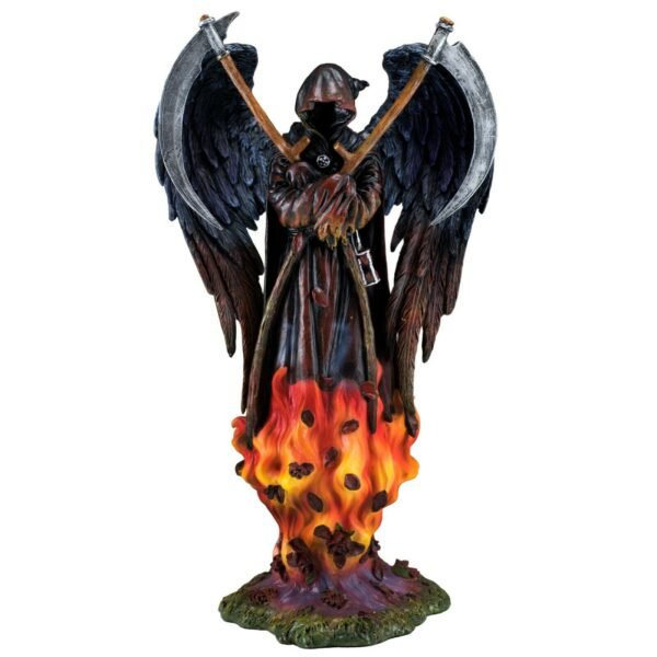 Fairy Collection~Grim Reaper Fairy Angel In Flames Holding Scythes Gothic Figurine Statue 10.25"H