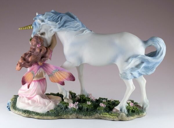 Fairy Collection~Pink Fairy With Unicorn Figurine 9" Long Highly Detailed Polystone Statue New!