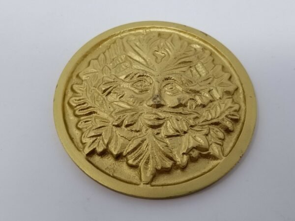 Wicca & Paganism~Solid Brass GREEN MAN Altar Tile Wicca Gold Finish 3.5" Round