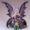 Fairy Collection~Purple Night Fairy With Lantern and Black Cat Figurine 6" High Resin New