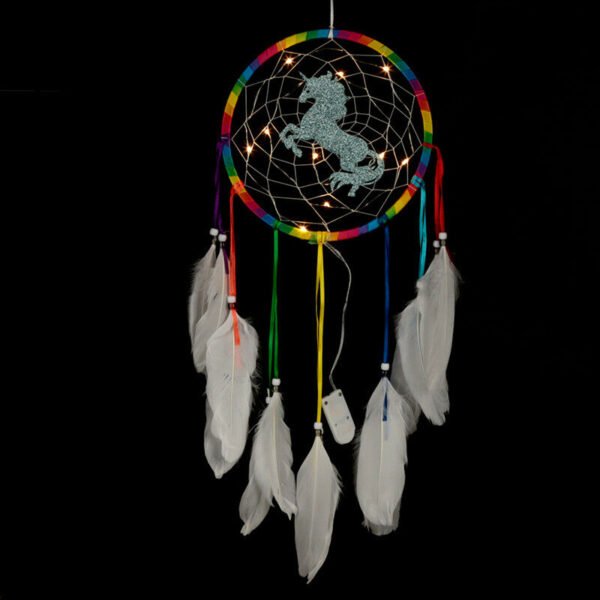 Home Decor~Decorative LED Rainbow Unicorn Dreamcatcher Feathers Light Up Wall Decor