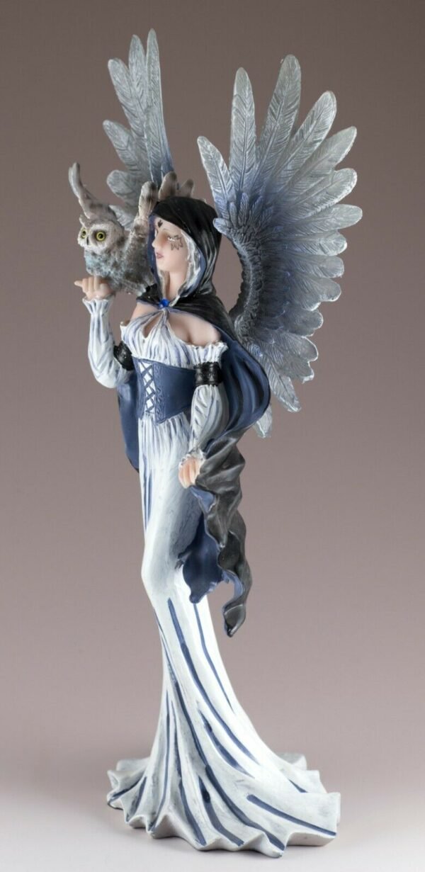 Fairy Collection~Blue Fairy With Feather Wings With Owl Figurine Statue 11.25" High New