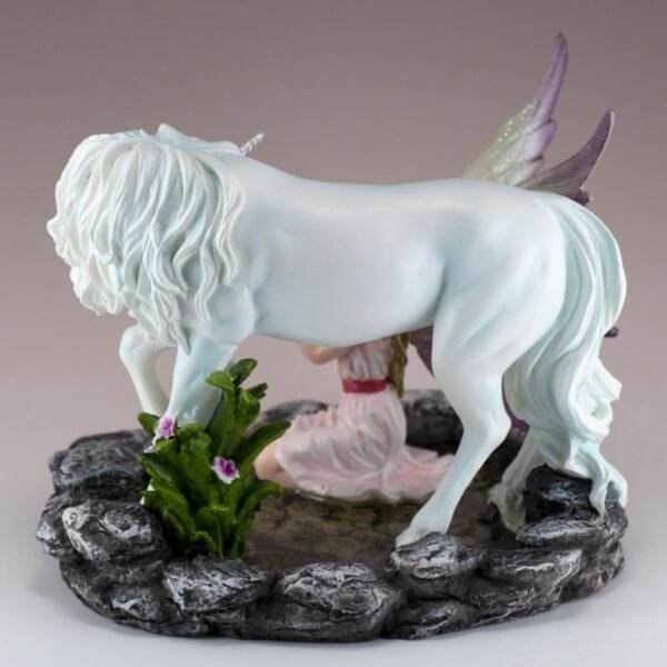 Fairy Collection~Pink Fairy Giving Unicorn A Drink In Pond Figurine Statue 7" Long Resin New!