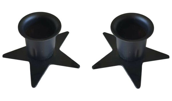 Magic Candle~Set of 2 Solid Metal Black Star Pentagram Taper Candle Holders Bases