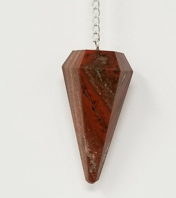 Magicun Stone~Red Jasper Pendulum with Chain, Faceted (Natural Crystal Stone)
