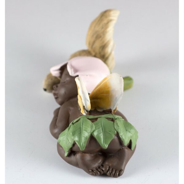 Fairy Collection~Ebony Baby Fairy Sleeping With Squirrel Figurine 3.25" Long Resin New In Box!