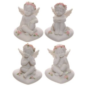 Home Decor~Collectable Cherub Sitting on Heart with Pink Roses