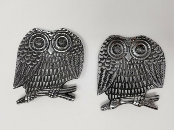 Wicca & Paganism~Perched Owl 4" Silver-Tone Metal Stick Incense Cone Burner 3-Legged Stand 2 pcs