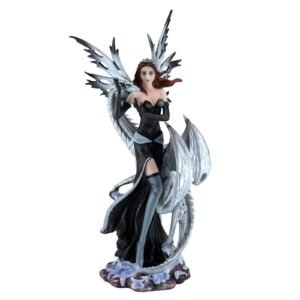 Fairy Collection~Black Fairy With White Dragon Figurine Statue 10.5" High Resin New In Box!