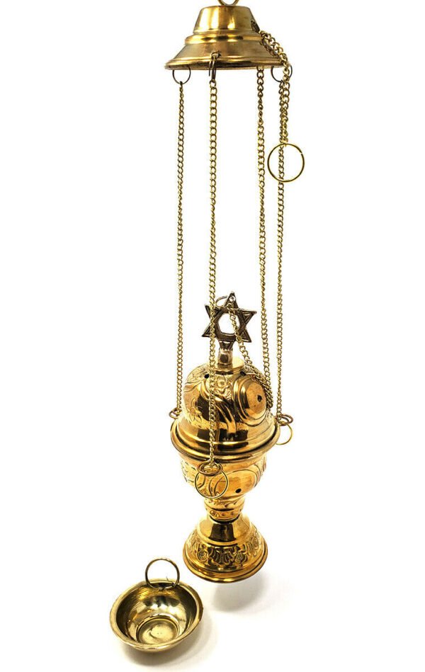 WICCA & PAGANISM~Star of David Brass Hanging Incense Burner 6" Cone Charcoal Burner Smoker
