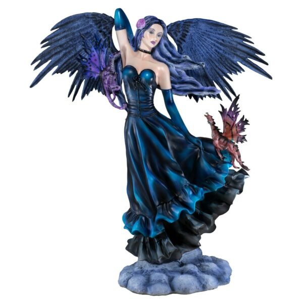 Fairy Collection~Dark Blue Fairy With Two Flying Dragons Figurine Statue 21.25" High Resin New!