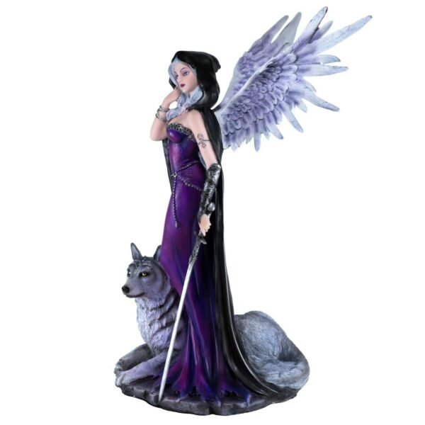 Fairy Collection~Dark Gothic Angel With Wolf Figurine Statue 17.5" High Winged Fairy Warrior New
