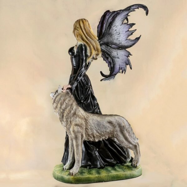 Fairy Collection~Large Scale Black Fairy With Wolf Figurine Statue 22.75"H Resin New!