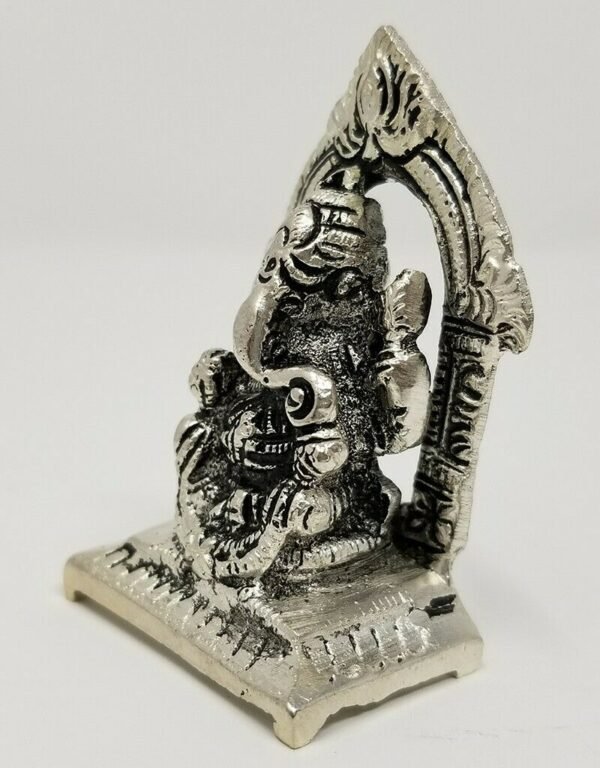 Hinduism Statues & Figures~Solid Brass Silver Antique Finish Ganesh 2"H