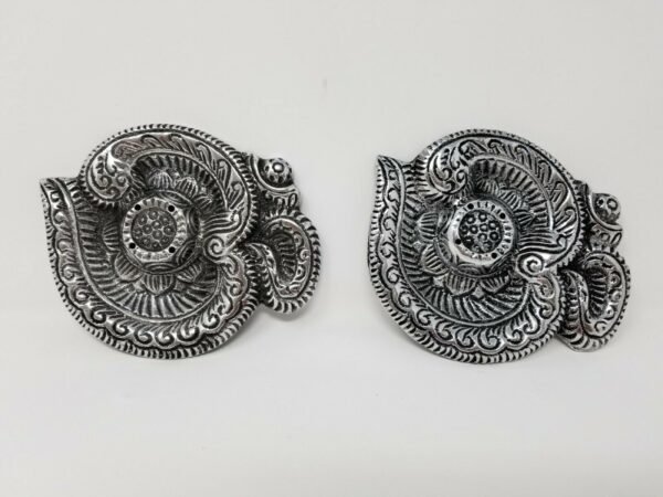Home Fragrances ~Om Symbol Floral Engraved Silver 5" Stick Cone Incense Burner Ash Catcher 2 pcs