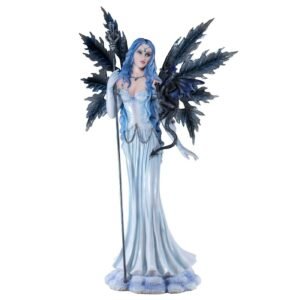 Fairy Collection~Large Scale Snow Fairy With Wand and Dragon Figurine Statue 24"H Resin New!
