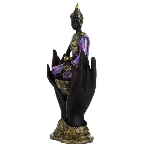 Home Decor~Purple, Gold and Black Thai Buddha Sitting in Hands Oriental Spiritual Ornament