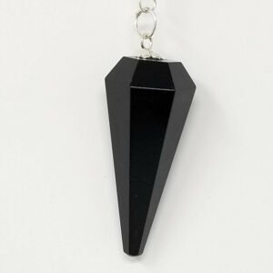 Magicun Stone~Black Tourmaline Pendulum with Chain, Faceted (Natural Crystal Stone)