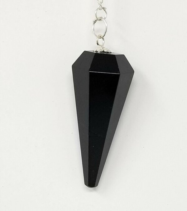 Magicun Stone~Black Tourmaline Pendulum with Chain, Faceted (Natural Crystal Stone)
