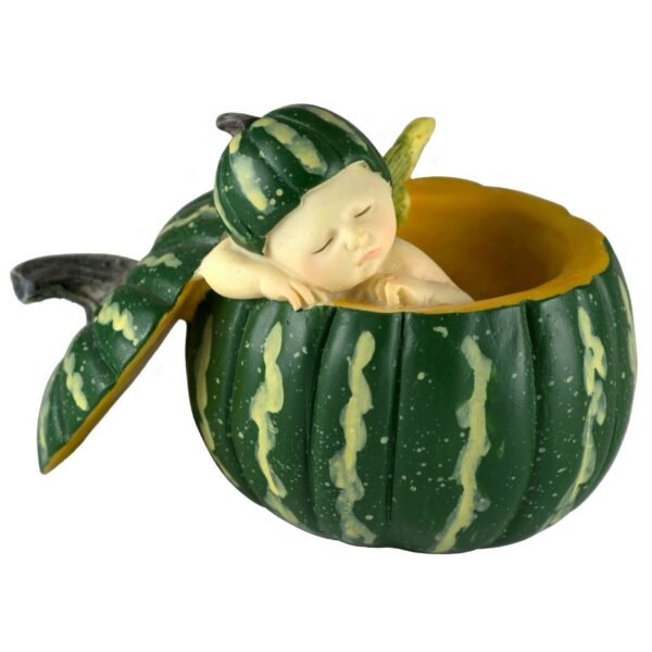 Fairy Collection~Baby Fairy Sleeping In Green Pumpkin Shell Figurine 2.5" High Resin New In Box!