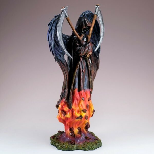 Fairy Collection~Grim Reaper Fairy Angel In Flames Holding Scythes Gothic Figurine Statue 10.25"H