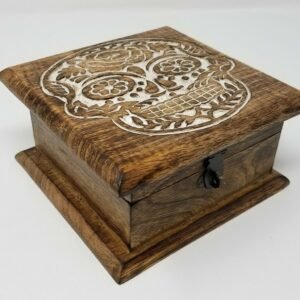 Wicca & Paganism~Skull Day of the Dead Wooden Carved Box, 4 x 6", Hand Carved, Brand New