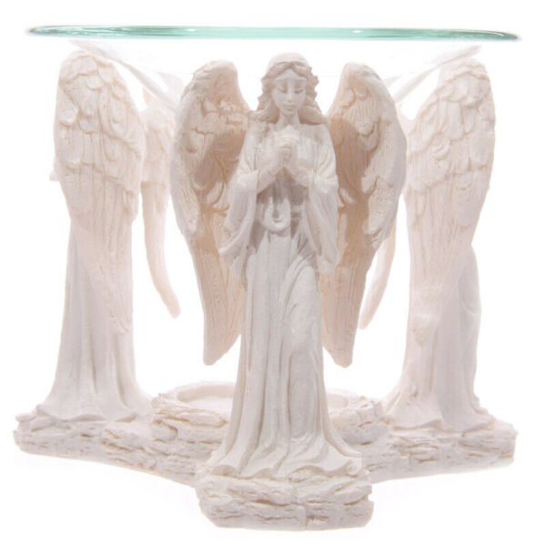 Home Fragrance~White Praying Angel Figurine Oil Burner with Glass Dish
