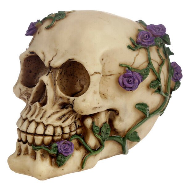 Home Decor~Gothic Skull Decoration with Purple Roses