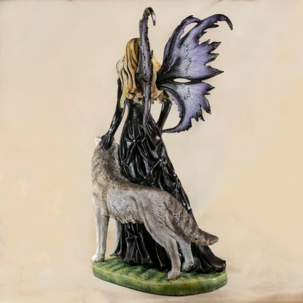 Fairy Collection~Large Scale Black Fairy With Wolf Figurine Statue 22.75"H Resin New!