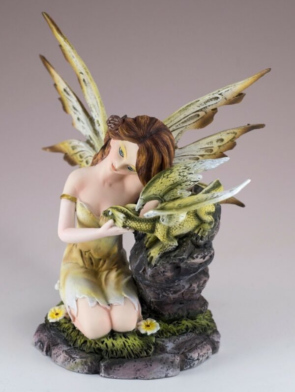 Fairy Collection~Yellow Fairy Figurine With Green Dragon 6" High Detailed Resin New In Box!
