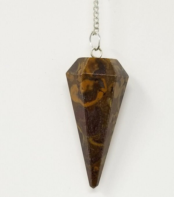 Magicun Stone~Ocean Jasper Pendulum with Chain, Faceted (Natural Crystal Stone)