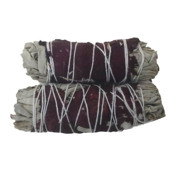 Witchcraft~White Sage & Red Rose Smudge Incense Wand 4" Cleansing Negativity Removal Stick