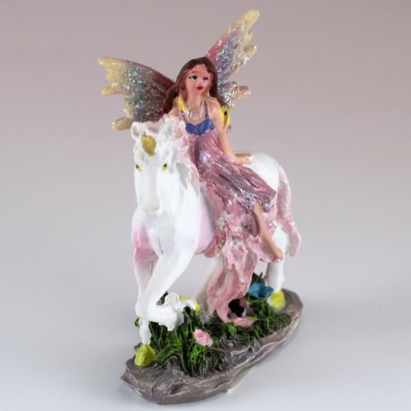 Fairy Collection~Mini Pink Fairy Riding Unicorn Figurine 3" High Resin New!