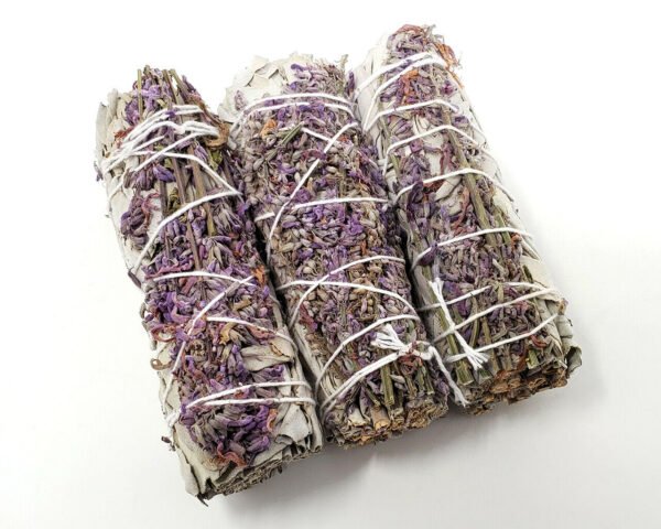 Palo Santo & Sage~White Sage & Purple "Royal" Lavender Flower Smudge Stick 4" (6 PACK)
