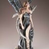 Fairy Collection~Dark Angel Fairy With White Dragon Figurine Statue Feathered Wings 14.75"H New