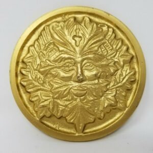 Wicca & Paganism~Solid Brass GREEN MAN Altar Tile Wicca Gold Finish 3.5" Round