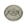 Witchcraft~Silver Tone Triple Moon Pentagram Pentacle Altar Tile Plate 3.5" Pagan Wicca