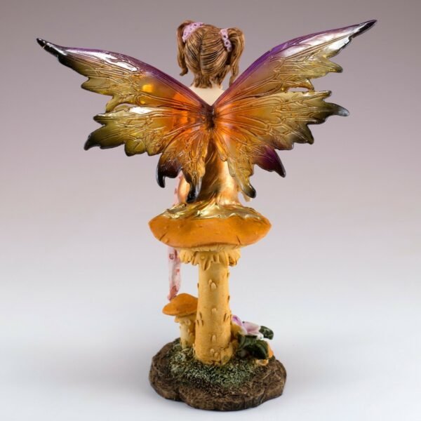 Fairy Collection~Orange and Gold Fairy Sitting On Mushroom Figurine Statue 7.5" High New In Box!