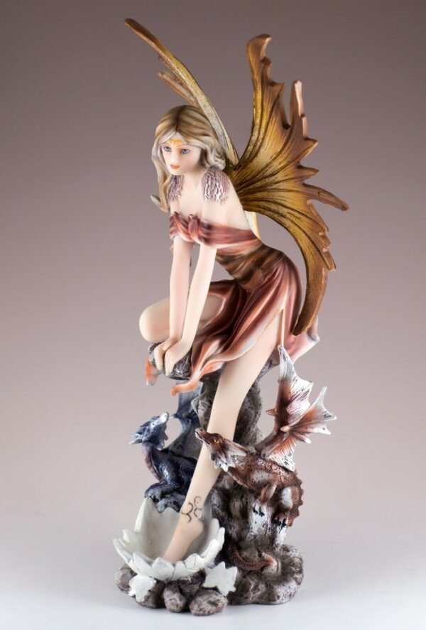 Fairy Collection~Orange Fairy With Two Baby Dragon Hatchlings Figurine 11" High Resin New In Box!