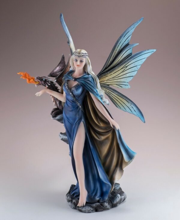 Fairy Collection~Blue Cape Fairy With Fire Breathing Dragon Figurine Statue 11.5" High New In Box