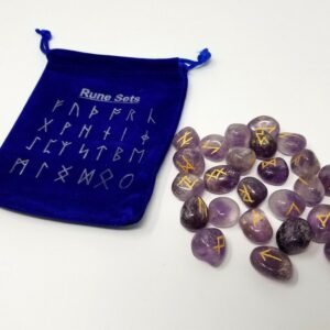 Runes & Stones~Natural Purple Amethyst Stone Rune Set Healing 25 pc with Velvet Bag