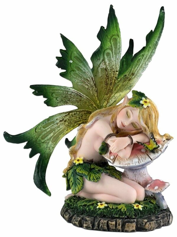 Fairy Collection~Green Fairy Sleeping On Mushroom Figurine 6" High Detailed Resin Statue New